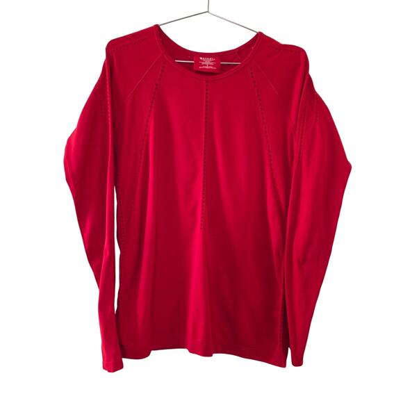 Athleta Long Sleeve Perforated Activewear Top Womens Large Red Nylon Workout - Picture 1 of 7